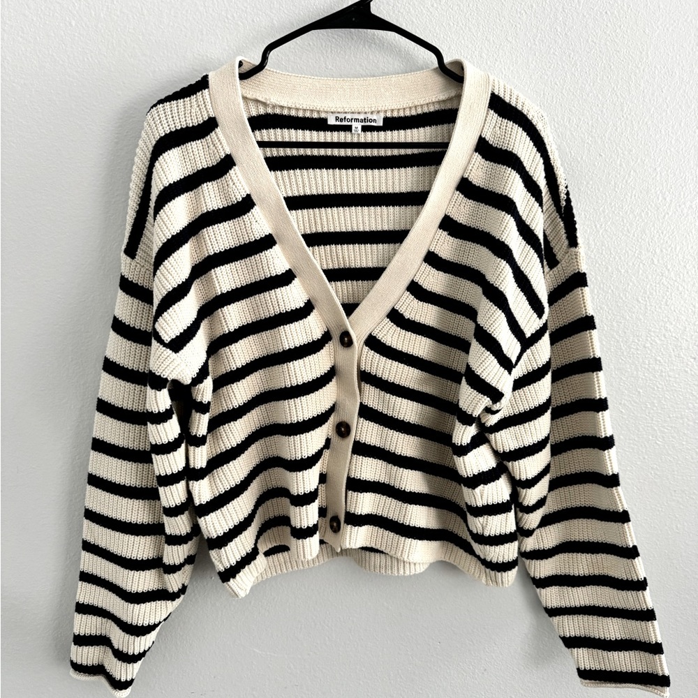 Reformation stripped v-neck sweater